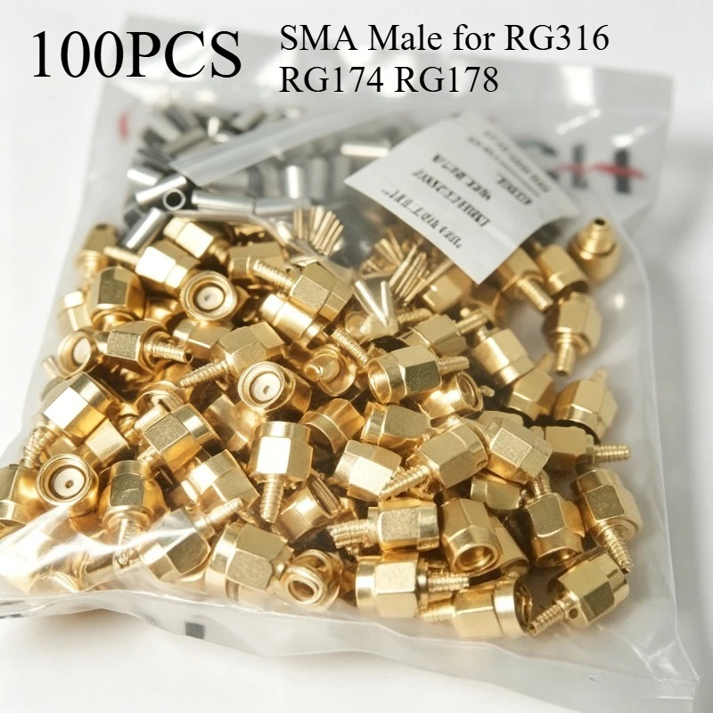 100 Stück SMA-Stecker, Bulkhead-Crimpendanschluss, SMA-Stecker für RG316, RG174, LMR100 Koaxialkabel, 50 Ohm, mit Mutter
