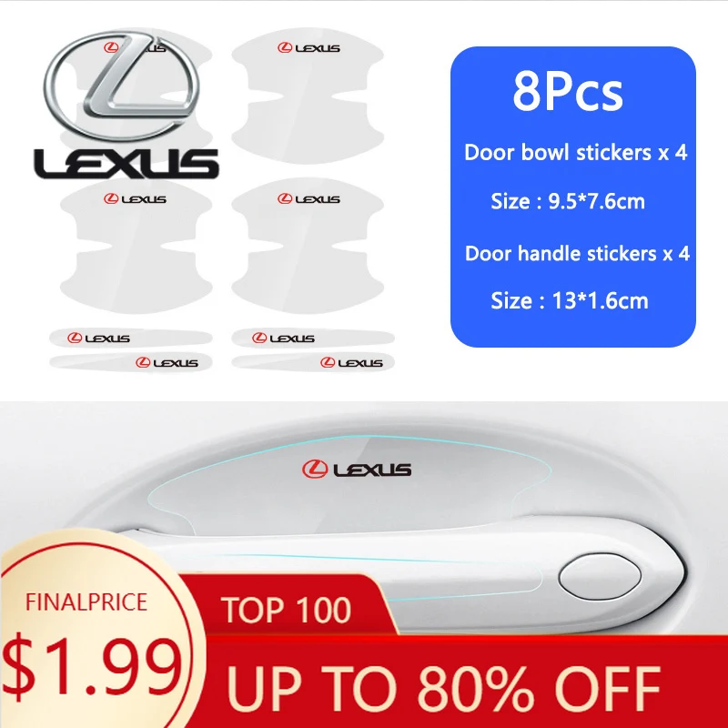 

Наклейки на ручки дверей автомобиля, 8 шт., прозрачная защитная пленка для Lexus F SPORT Plug-in Hybrid ES UX 300e GS GX LB