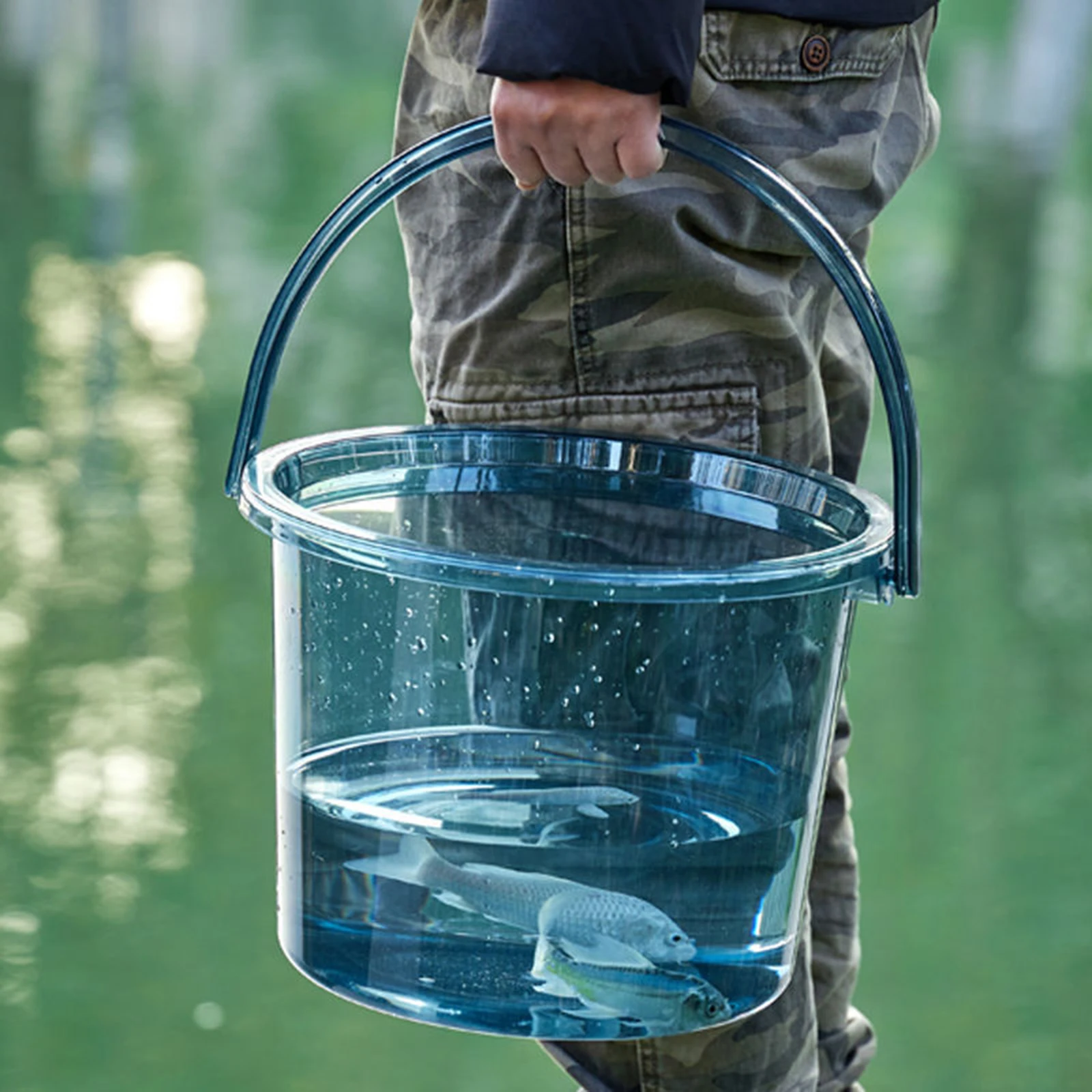 Portable Water Bucket with Lid Small Fishing Bucket Plastic Bath Bucket for Car Washing Dormitory Outdoor 32x25cm