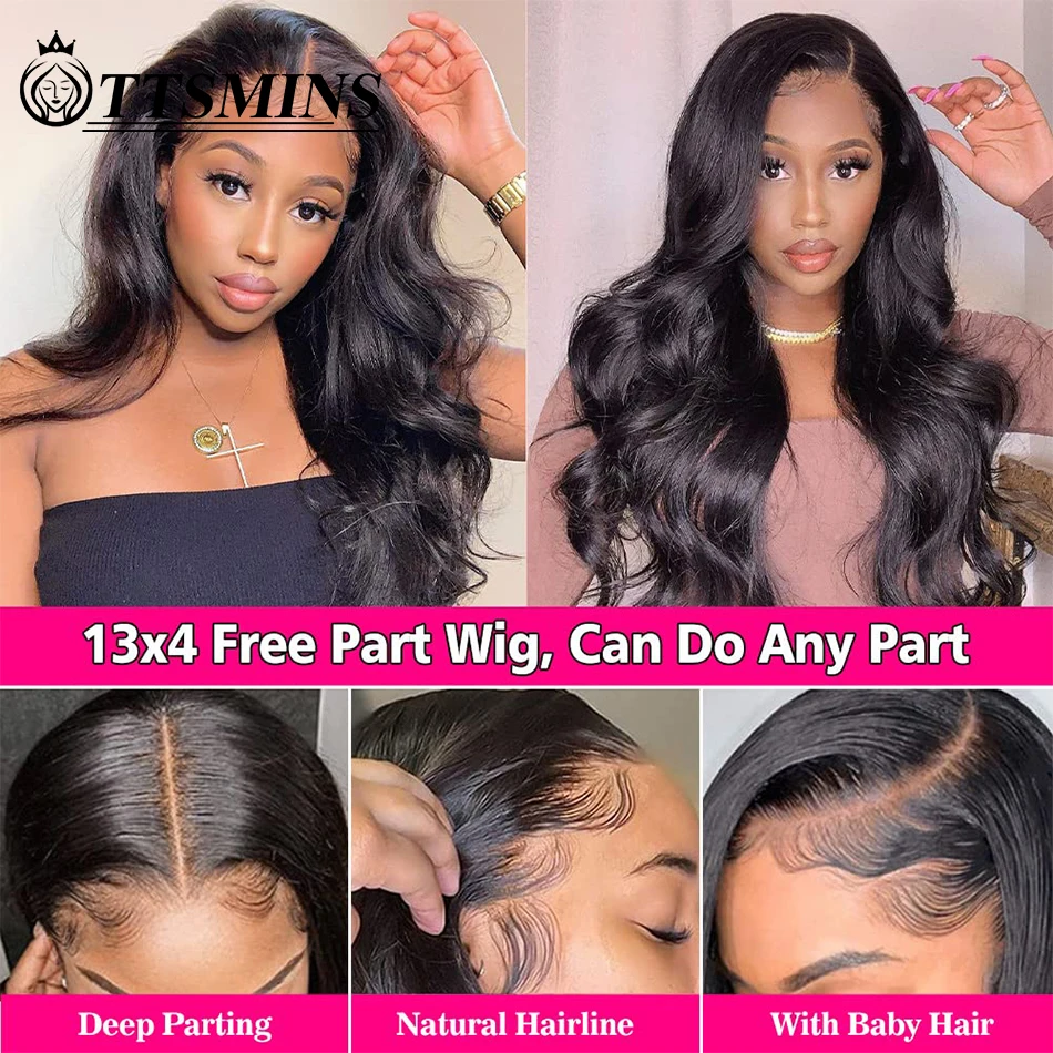 Wig renda depan bergelombang longgar rambut manusia gelombang tubuh 13x4 Wig Frontal renda telah ditanami dengan rambut bayi 180% Wig rambut manusia Brasil