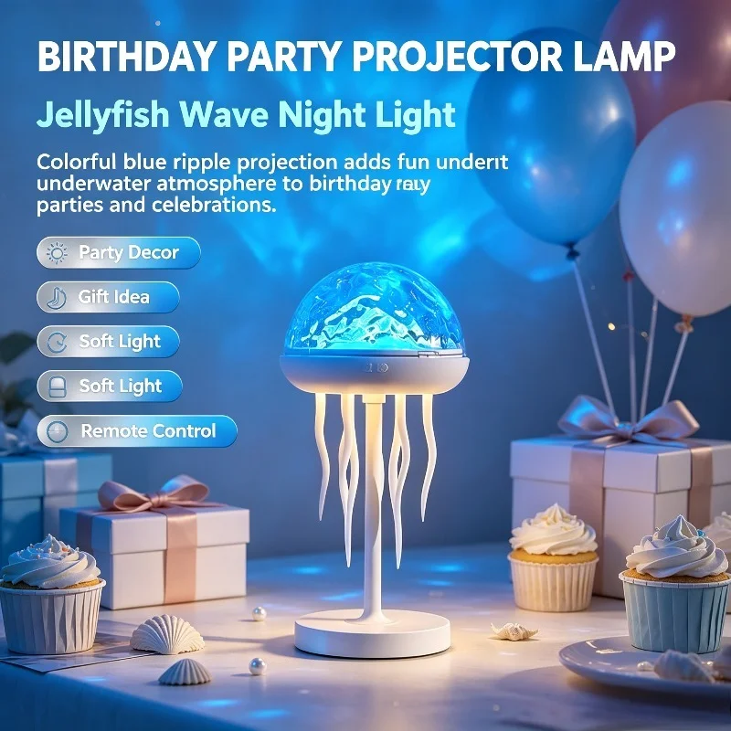 Jellyfish Wave Projector with Remote Control and USB Powered Ripple Projector Suitable for Jellyfish in Children's Bedrooms