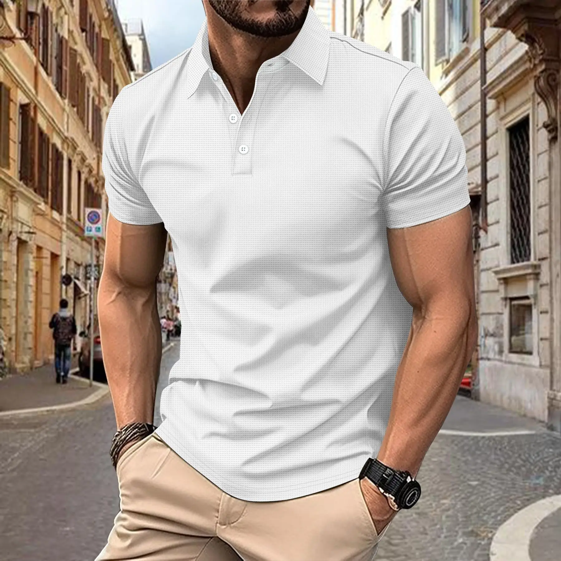 

Men's POLO Shirt Summer Light Solid Color Base Fashion Button-Down Lapel Casual Daily Office Short-Sleeved Tops