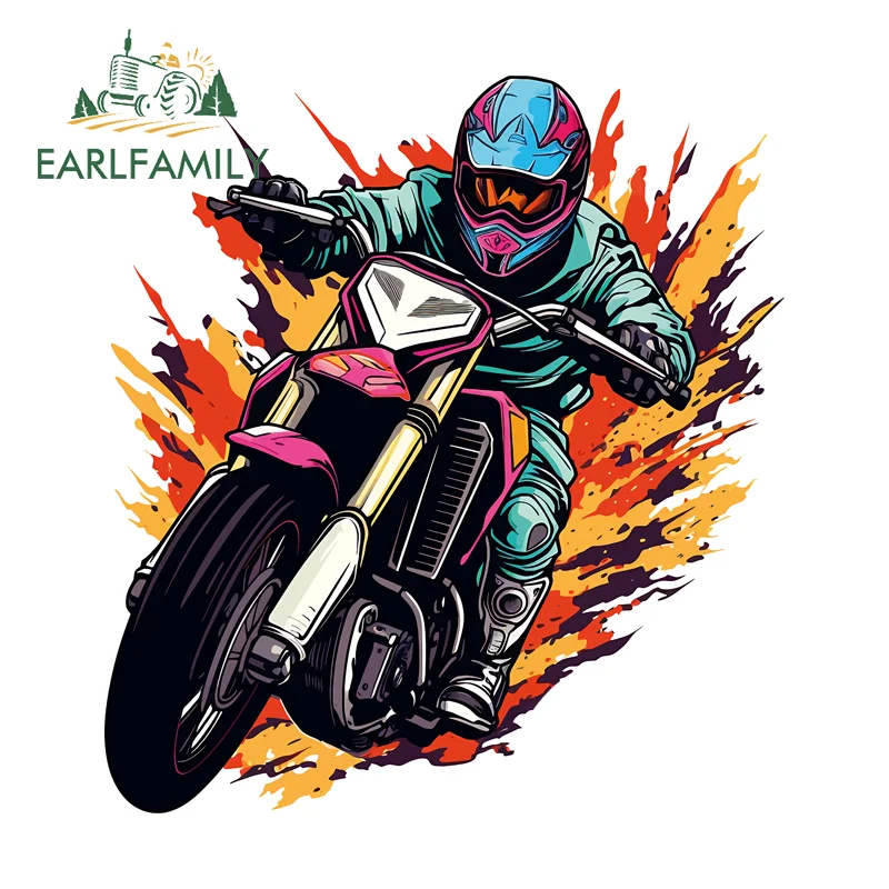 EARLFAMILY Motorcycle Rider Creative Car Stickers Motorcycle Funny Trunk Toolbox Decal Car Styling Waterproof Occlusion Scratch
