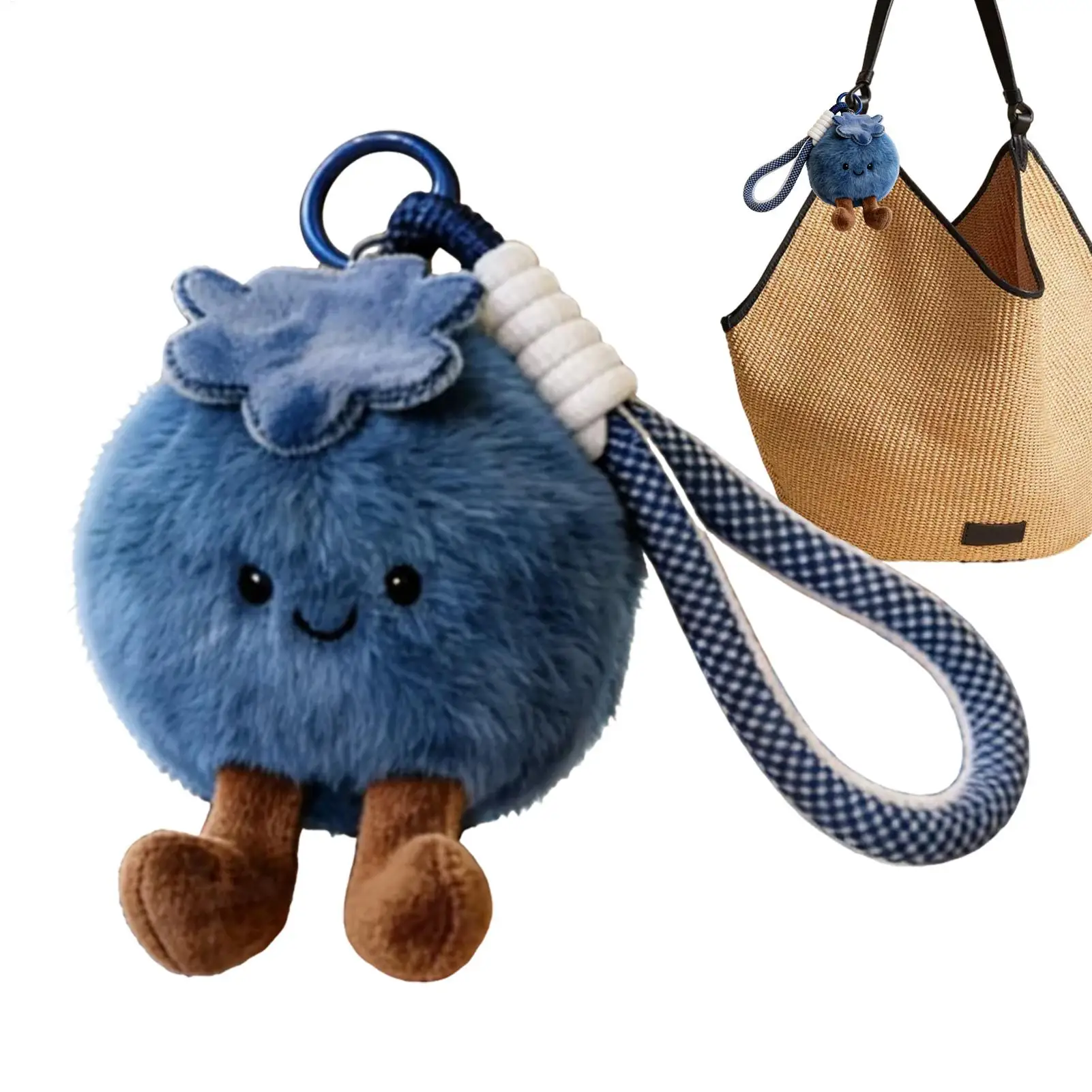Adorable Plush Blueberry Shape Bag Charm Keychain for Purse for Women Men Kids Boys Girls Teens Adults Wife Girlfriend Traveling