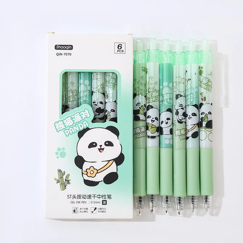 

60pcs/lot Creative Panda Press Gel Pen Cute 0.5mm Black Ink Signature Pens Stationery Gift School Writing Supplies