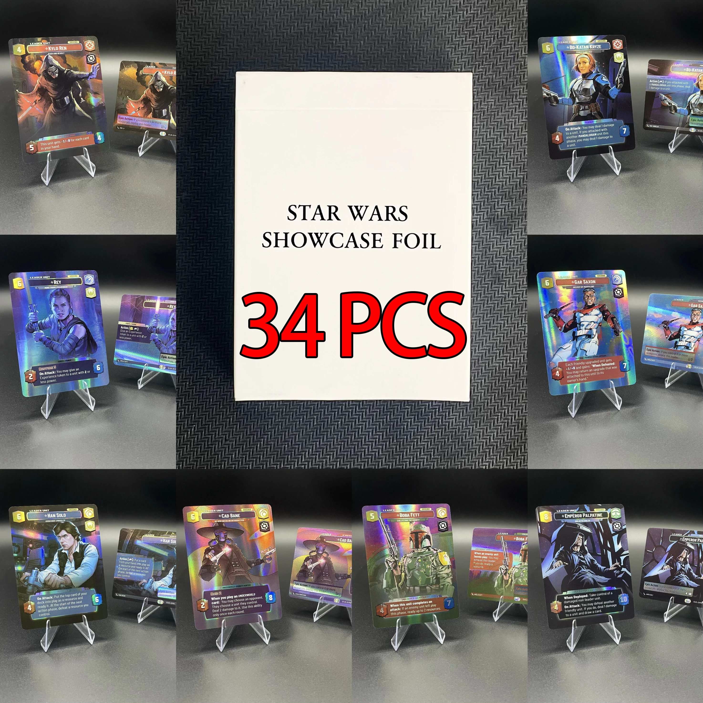 

SWUDB Proxy Cards Whole Set 34 Cards REY HAN SOLO BOBA FETT CAD BANE FENNEC SHAND TCG Game Collection Cards
