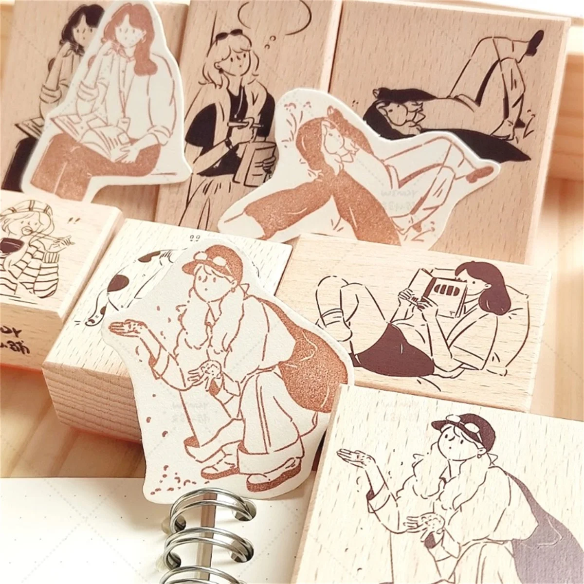 Wendy Studio Vintage Girls' Daily Life Wooden Rubber Stamp for DIY