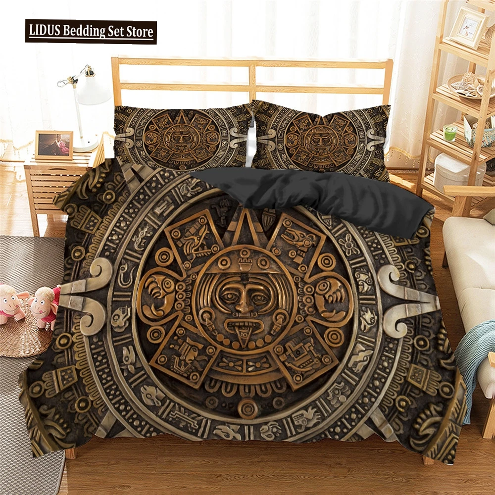 

The Ancient Aztec Calendar Print Bedding Set Mayan Culture Duvet Cover Set With Pillowcase Polyster Quilt Cover Queen Bed Set