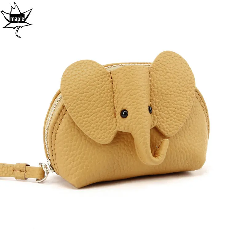 Ins Cute Elephant White Coin Purse Card Wallet Small 100% Cowhide Leather Women Wallet Multi Functional Ladies Card Holder