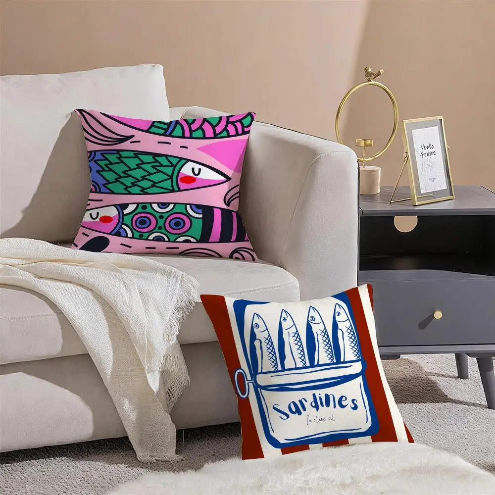 Colorful Sardine-S Fantasy Patterns Art Cushion Cover Pillowcase Short Plush Invisible zipper Room Sofa Cushion Cover