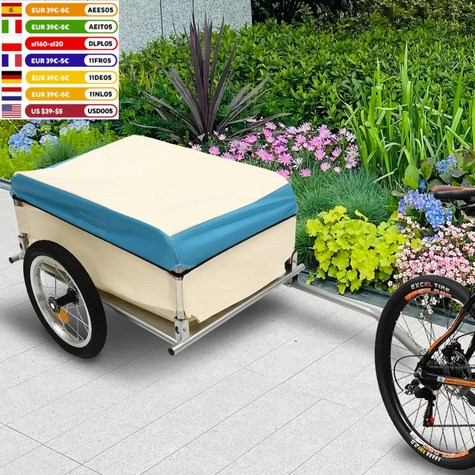 Aluminum Utility Cargo Bicycle Multiple Wheel Trailer Transport Trailer 50kg Load with PVC Waterproof Fabric Cargo Compartment