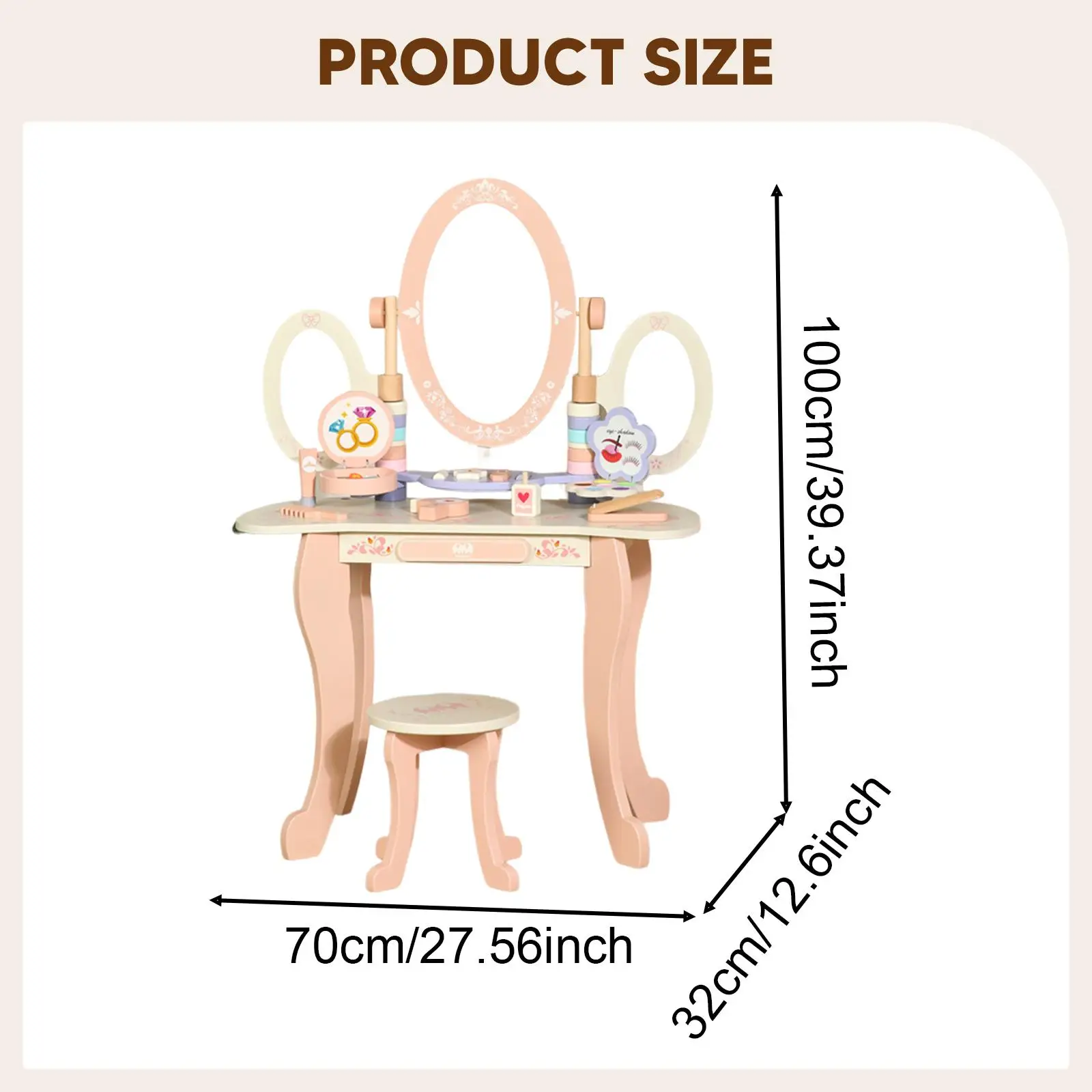 

Kids Vanity Makeup Table Toy Nail Polish Wooden Straightener Girls Vanity Set Educational Toy Girls Birthday Gifts for Preschool