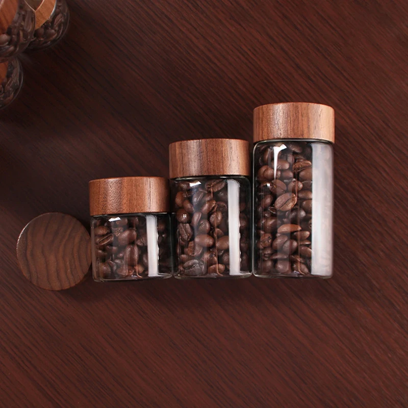 Coffee Bean Glass Tube With Wood Tool Bottled Tubes Grain Storage Wooden Sealed Airtight Canisters