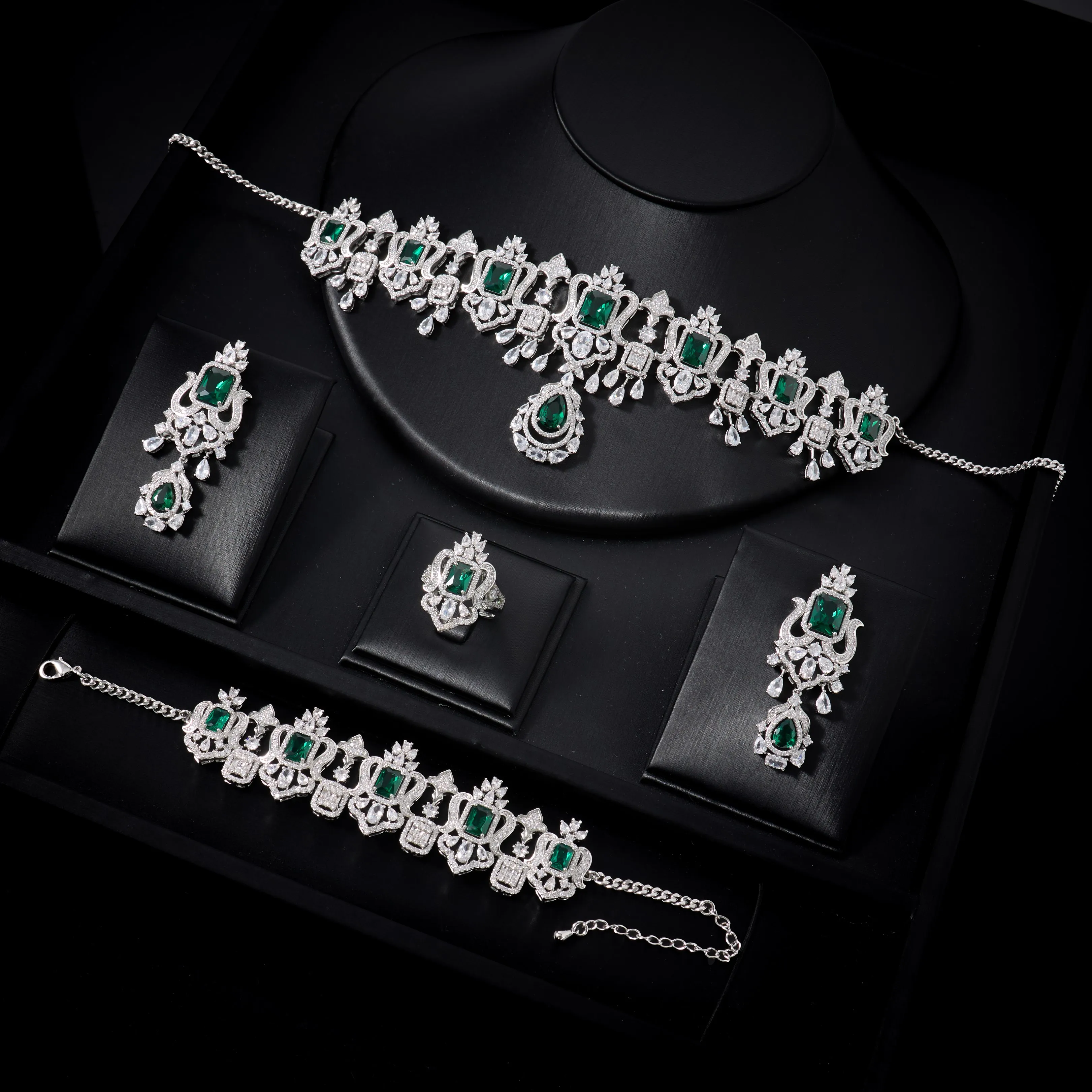 018269 Choker Necklace Set for Women Cubic Zirconia Bridal Jewelry Sets DuBai Saudi Engagement Party Wedding Accessories Jewelry