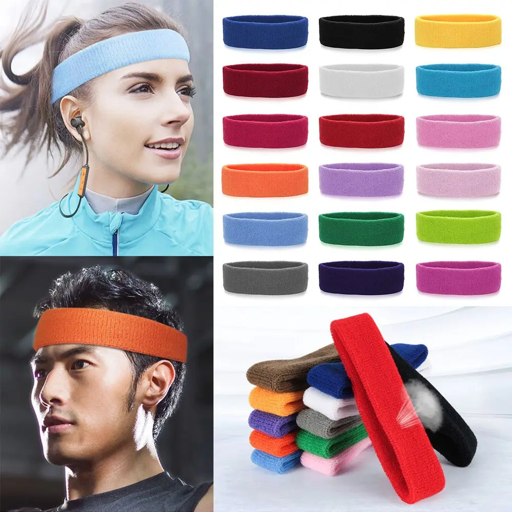 

Cotton Sweat Sweatband Stretch Yoga Gym Sport Headbands Multiple Solid Colors Wicking Athletic Hair Bands for Working Outside