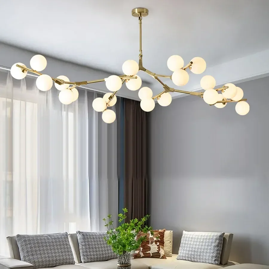 Glass Balls Ceiling Chandeliers Lustre Salon Branch Design Led Hanging Lamp for Living Dining Room Bedroom Lighting Fixture