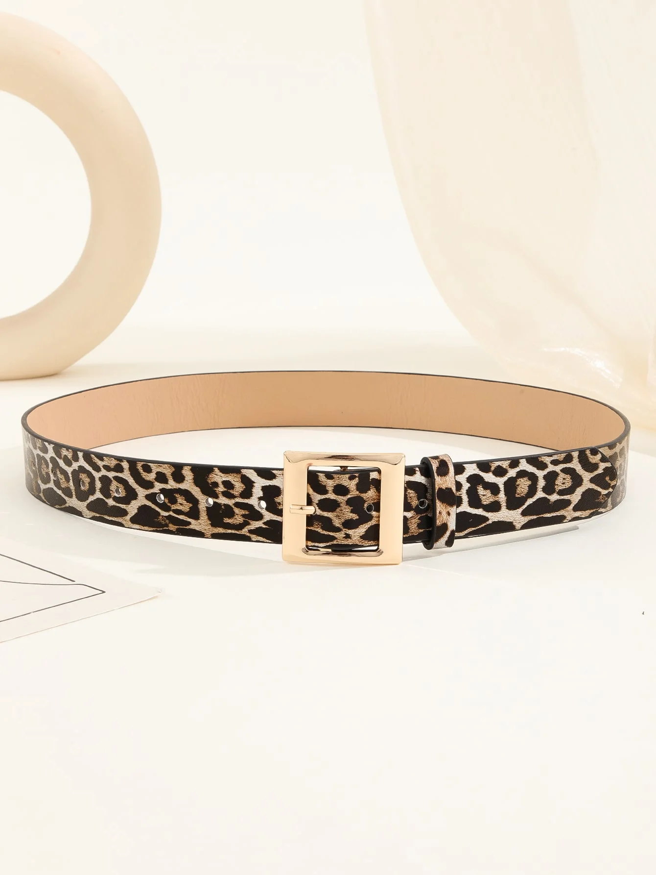 Vintage Chic Leopard Print Belt - Miękka skóra PU, klasyczny design, regulowana klamra, akcesoria do spodni jeansowych, dekoracyjne G