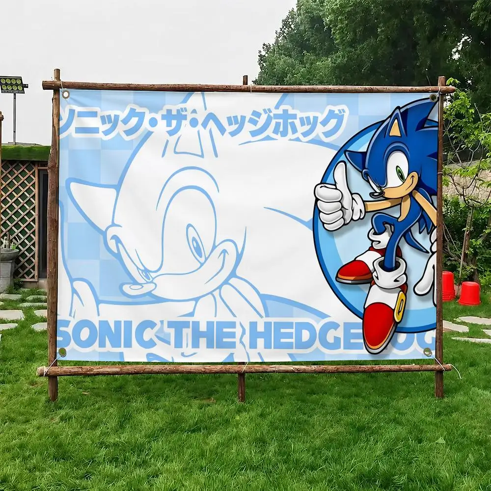 Video Game S-Sonic The Hedgehog Flags Custom Wall Hanging Background Art Banner For Bedroom Home Living Room Outdoor Decor