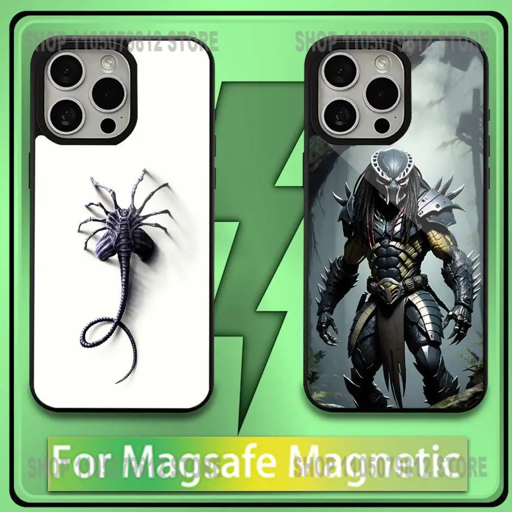 

A-Alien Vs Predator Painted Phone Case For iPhone 16,15,14,13,12,11,Plus,Pro,Max,Mini Soft Magesafe Magnetic Wireless Charge