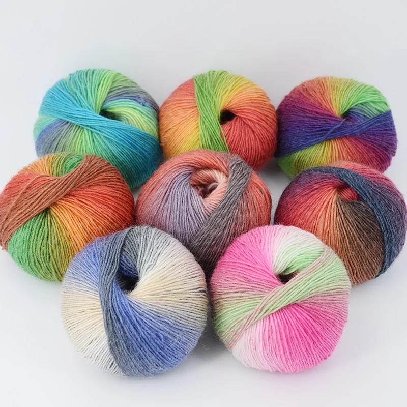 50g/Ball Worsted Section-dyeing Rainbow Yarn 100% Wool Yarn for Hand Knitting Crochet Gradual Change Color Thread JU002