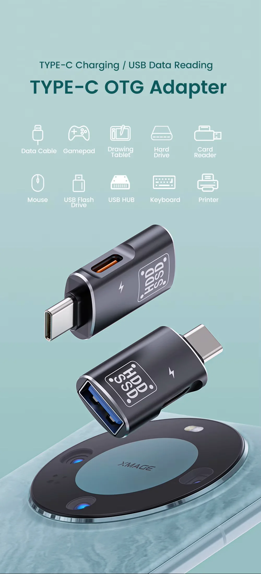 Sale 2 In1 Adapter Type C OTG Adapter USB-C Male To USB 2.0 Female Adapter For Macbook Xiaomi HUAWEI Samsung OTG Connector