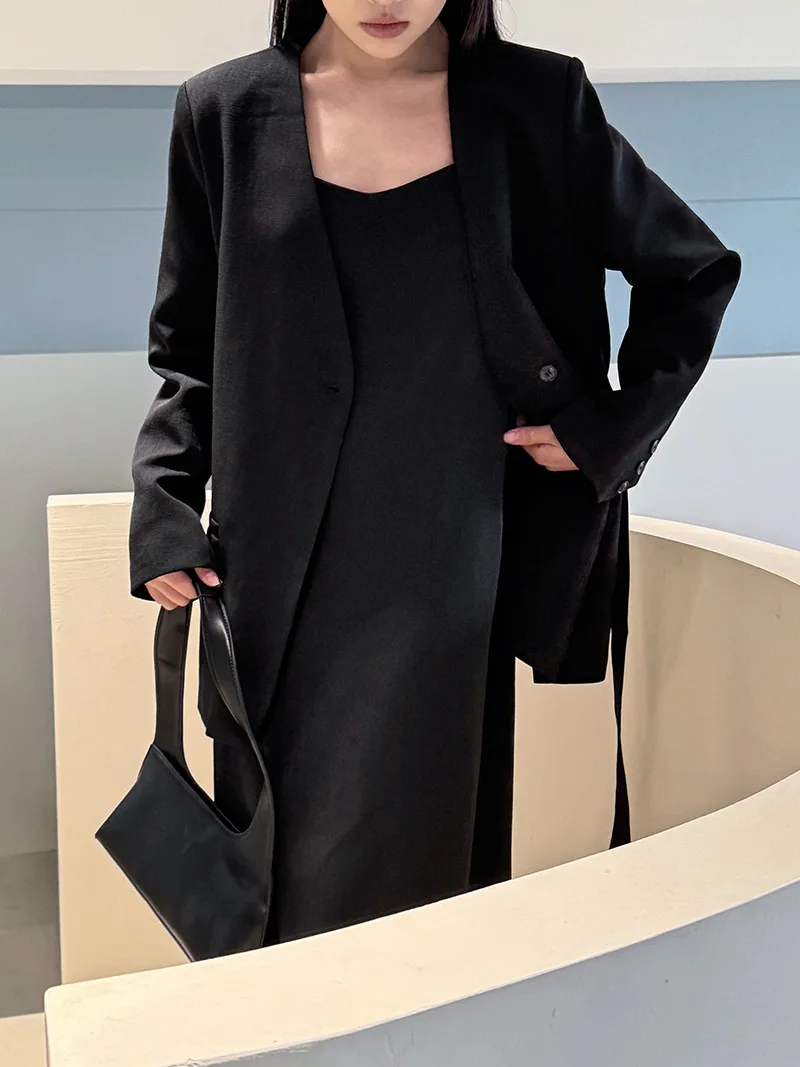 

Flax Korean style suit dress, 2025 autumn and winter new camisole dress+jacket two-piece set for women
