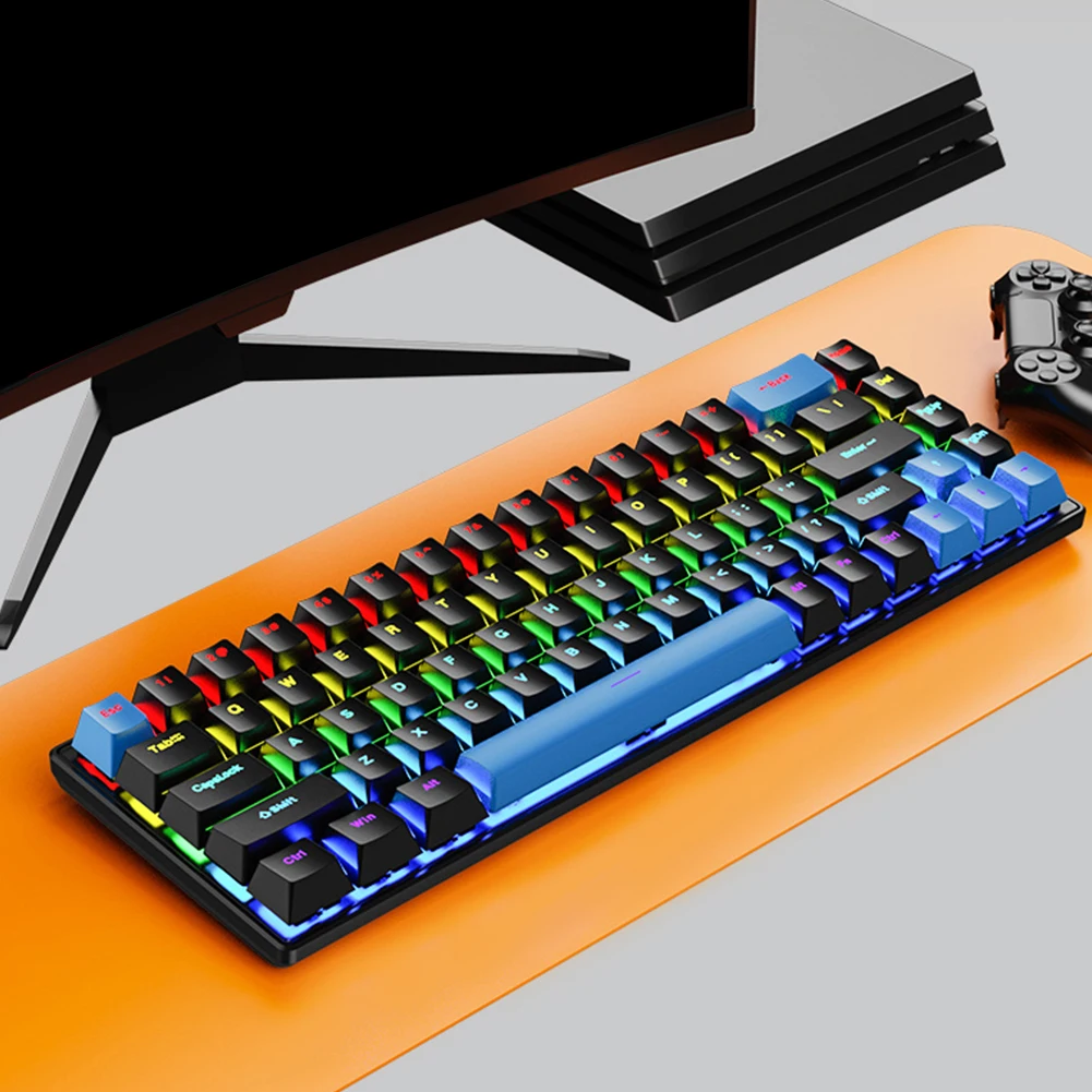 لوحة مفاتيح الألعاب الميكانيكية السلكية 68 مفتاحًا لوحة مفاتيح الكمبيوتر لوحة مفاتيح قابلة للتبديل السريع لأجهزة الكمبيوتر المحمول