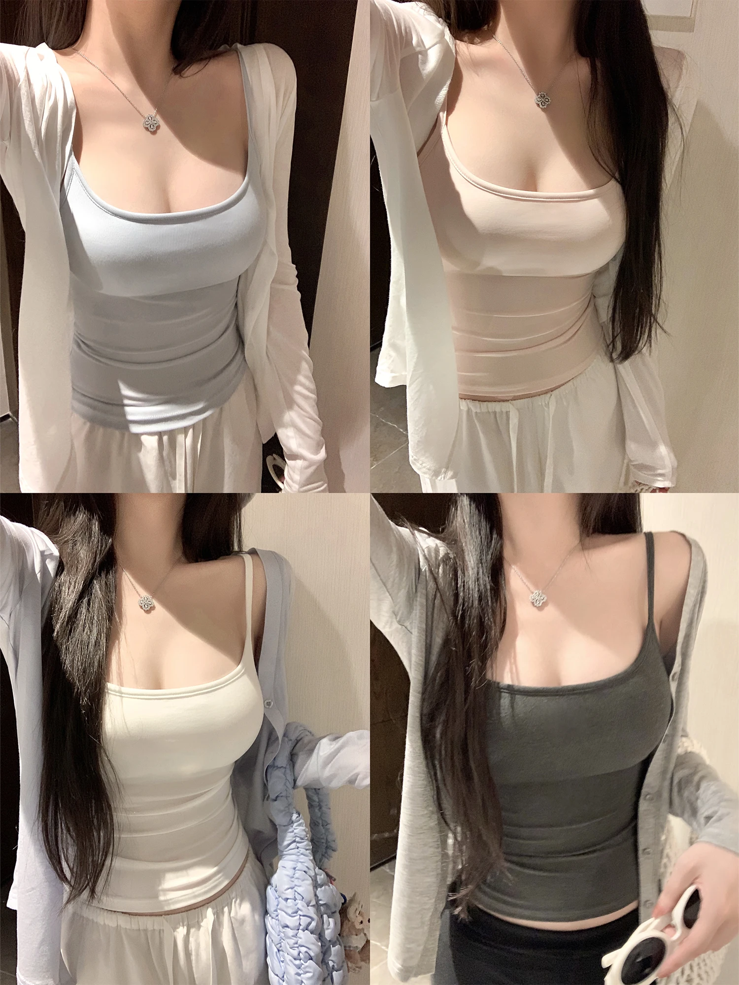 NAYA CHAN Summer New Women's Ruched Tank Top with Chest Pad Sexy Inner And Outer Wear ort Sve Vest Strap Design