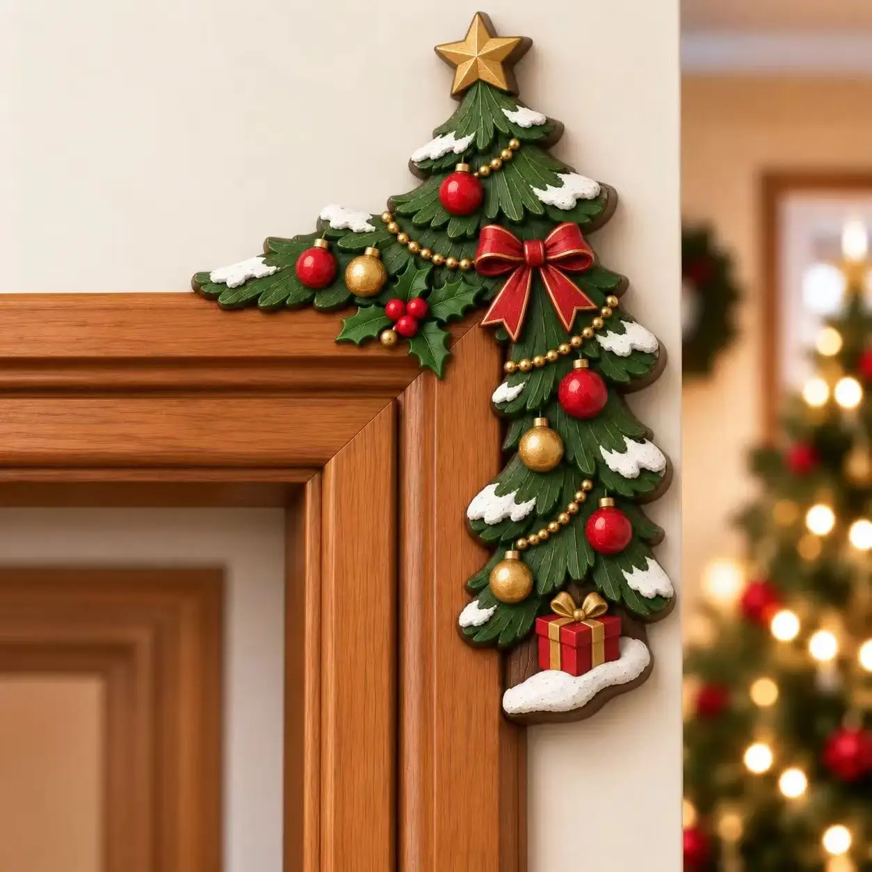 2026 Houten Kerstdeurhoekdecoratie, Kerstman Sneeuwpop Rendier Cartoon Hangende Hanger, Kerstdeurkozijn Ornament voor Feest en Huis
