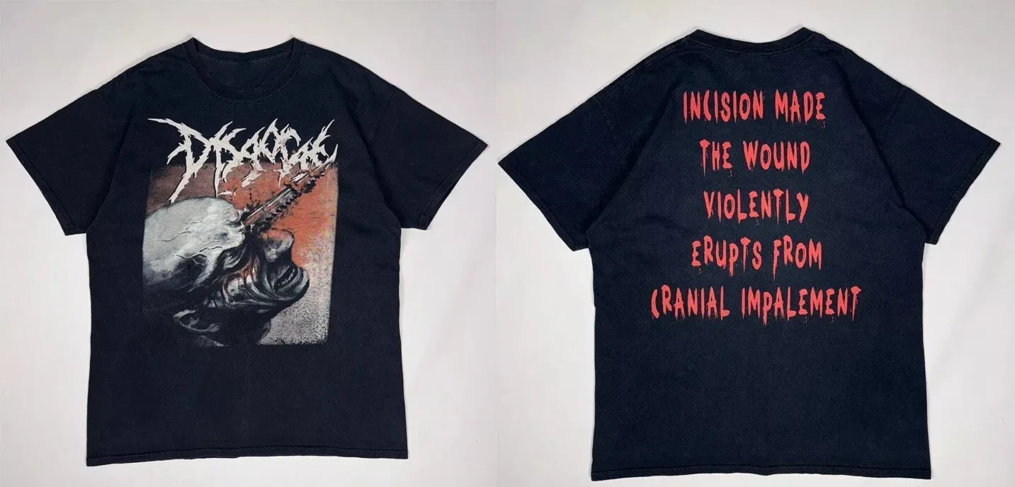 Футболка DISGORGE, черная, винтажная, мужская, размеры от S до 5XL, двусторонняя.