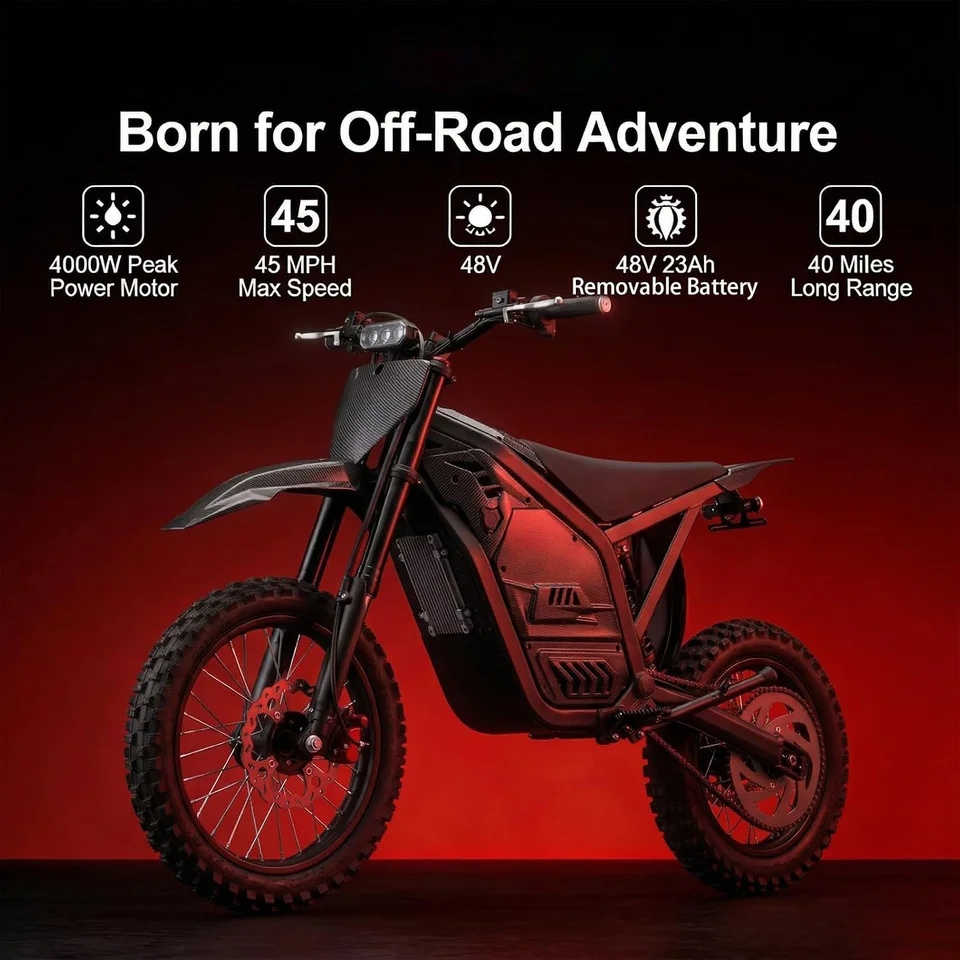 4000W Electric Dirt Bike 48V 23AH Battery Off-Road Motorcycle E-Bike Speed up to 45 Mph Dirt Bike 14/12" Fat Tire Electric Motorcycle image 7