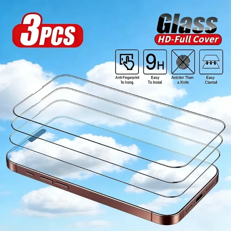 3er-Pack Vollbild-Displayschutzfolie für iPhone 17 16 15 14 Pro Max Air 13 12 Mini – Gehärtetes Glas für iPhone 13 12 11 Pro 16 15 Plus