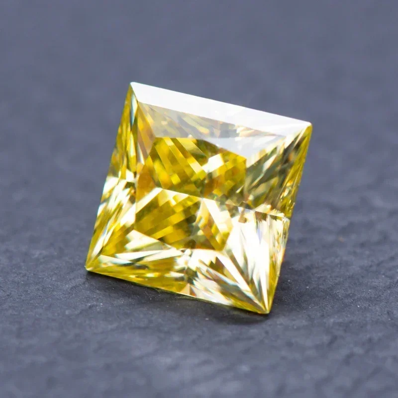 Moissanite Stone Gemstone Lemon Yellow Color VVS1 Princess Cut for Charms Beads Jewelry DIY Making Material with GRA Certificae