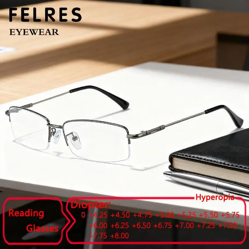 

Lightweight Metal Anti Blue Light Reading Glasses HD Optical Presbyopic Lens Customized High Refractive Power +4.25 To +8.0