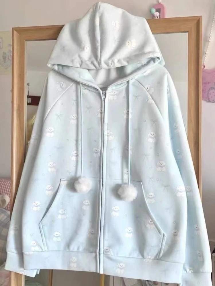 Deeptown Japanese Style Kawaii Hoodies Women Cartoon Harajuku Cutecore Hoodies Sweet Autumn Printing Loose Sweatshirt Aesthetic