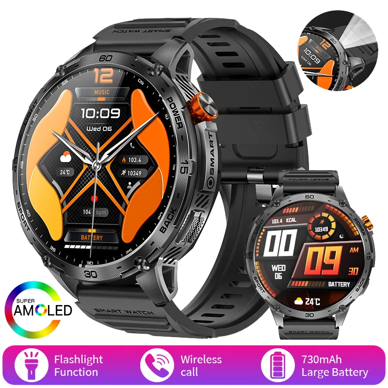 

Outdoor Smart Watch Man 1.75" Amoled Screen LED Flashlight Men Bluetooth Call Sports Fitness Tracker Health Monitor Smartwatch