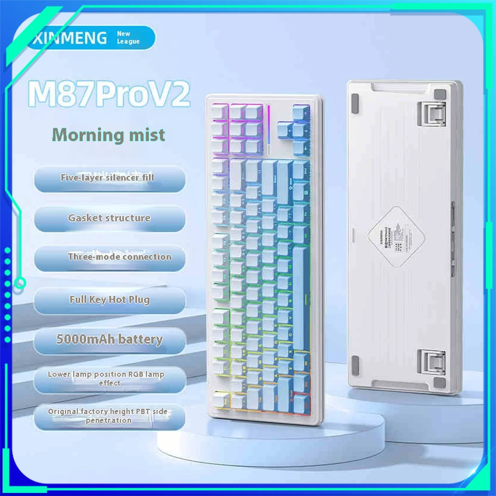 New XINMENG M87ProV2 Mechanical Keyboard RGB Tri Mode 87Keys Wireless Gaming Keyboard 5000mAh E-Sports Hot Swap Gasket Pc Gamer