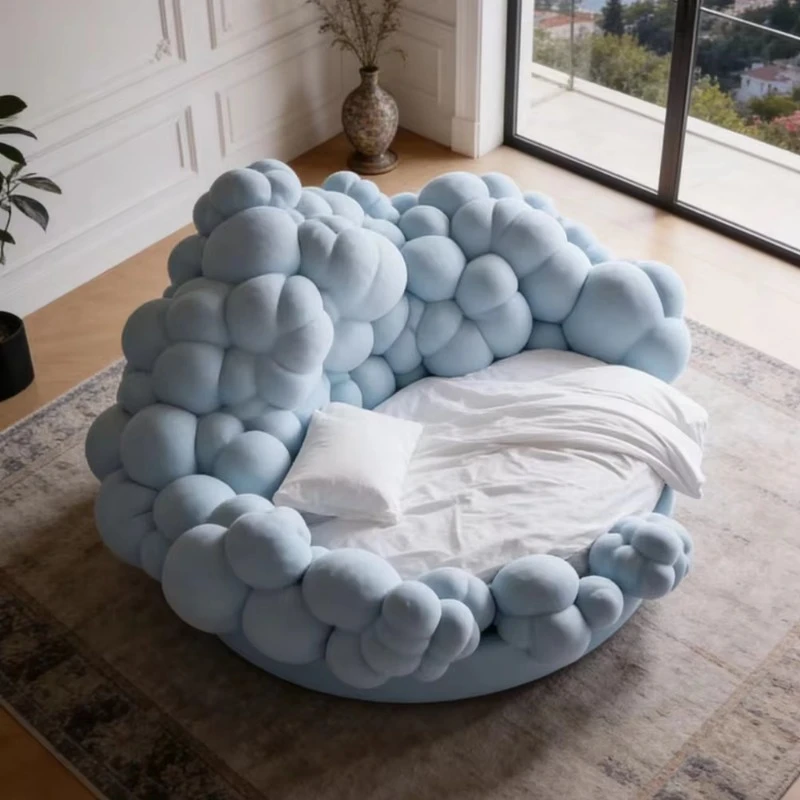 Simple round sofa bed round fabric futon frame double sofa