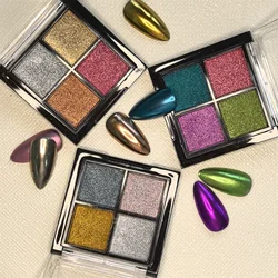 1pc 4 grid chrome nail magic mirror powder palette holographic laser aurora solid mirror gel polishing pigment decoration