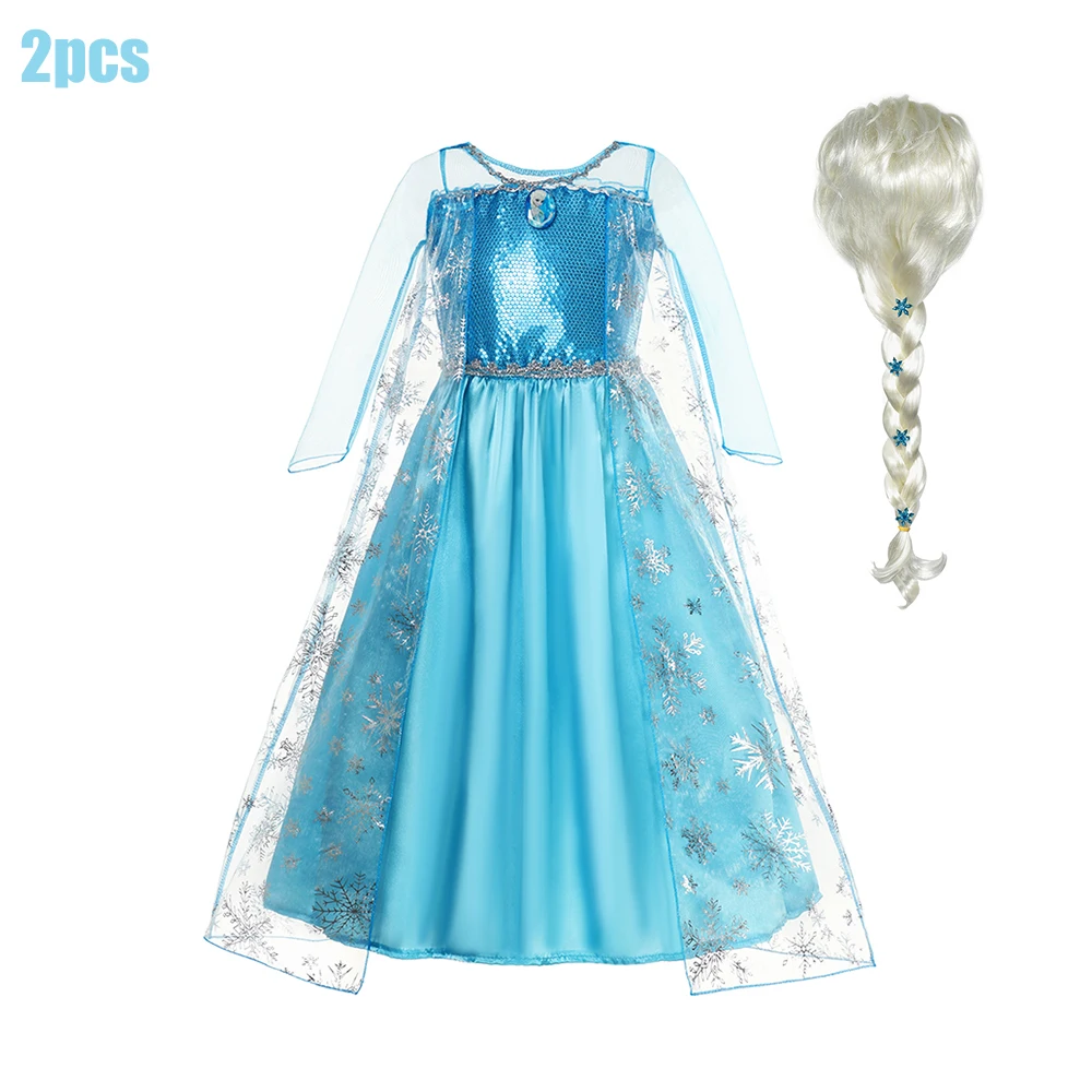 Disney Frozen Princess Elsa Costume For Girl 2024 Carnival Party Snow Queen Luxury Cosplay Birthday Party Ball Gown Outfit Dress