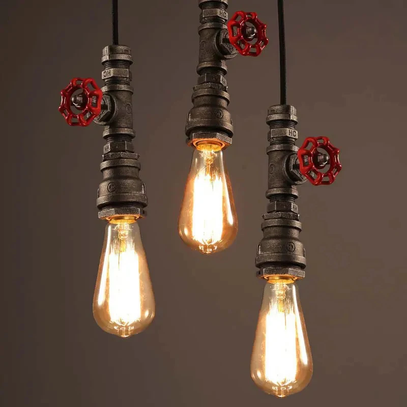 Vintage Industrial Water Pipe Valve Pendant Lamp Metal E27 Ceiling Pendant Fixture for Kitchen Island Cafe Bar Restauran