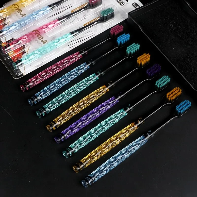 

8 Pcs/set of Volcanic Charcoal Brush Silk Soft Bristle Toothbrush, High-end MEN'S AND WOMEN'S Lovers' Adult Toothbrush