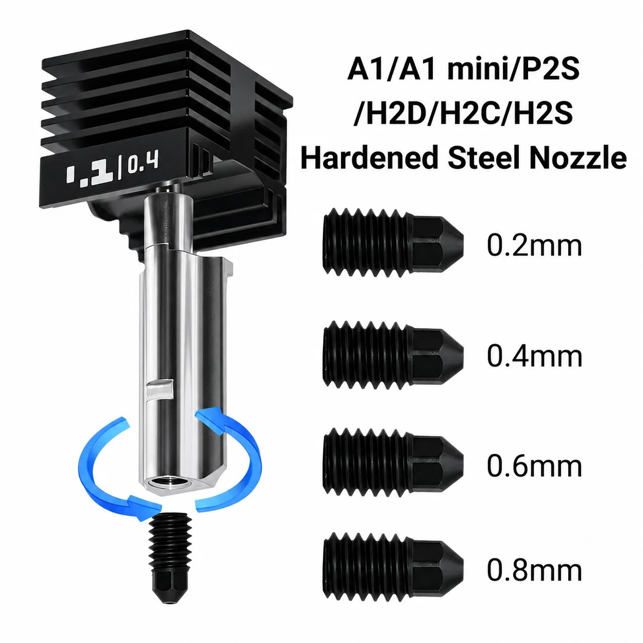 For Bamboo Lab A1/A1 Mini/P2S/H2D/H2C Hardened Steel Nozzle 0.2/0.4/0.6/0.8MM Fast Speed Hot End 3d Printer Assembly Accessories