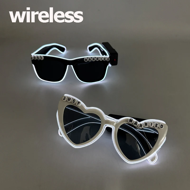 Sem fio led apenas casado óculos de casamento chá de panela favores óculos de noiva conjunto el coração em forma de óculos de sol para amantes casal