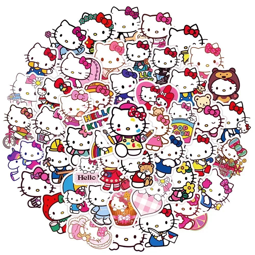 50Pcs Cute Cartoon Hello Kitty Stickers Skateboard Bicycle Guitar Laptop Scrapbooking Vinyl Waterproof Sticker Kids Toys