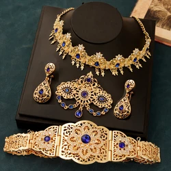 Royal Blue Crystal Caftan Wedding Belt Gold Plated Morocco Bridal Jewelry Cinto Feminino Luxo Grife Caftan Marocain De Mariage