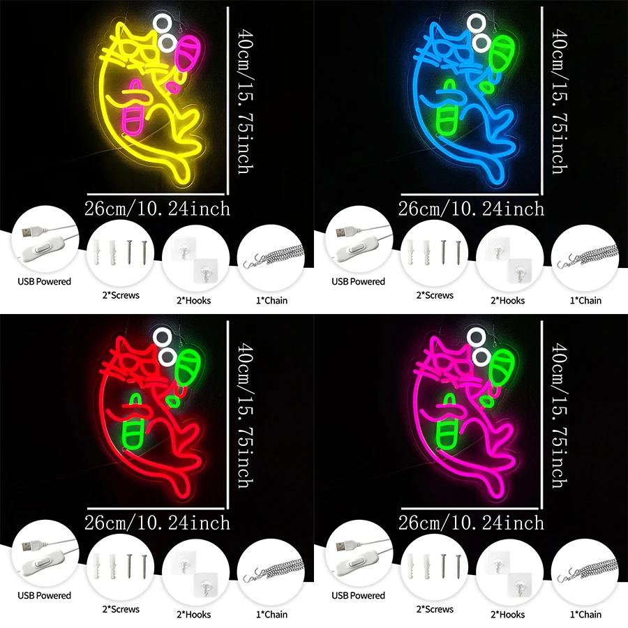 Drunk Cat Led Neon Sign, Cartoon Icon Wall Art Decor, Bar Business Club Party Restaurant Shop Man Cave Game Room Wall Lamp.