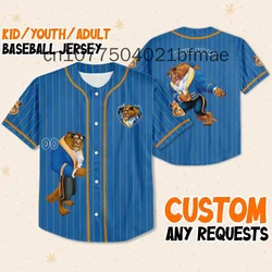 Summer New Disney Beauty and the Beast Baseball Jersey Disney Free Custom Name Men And Women Kids Short Sleeve Baseball Shirt