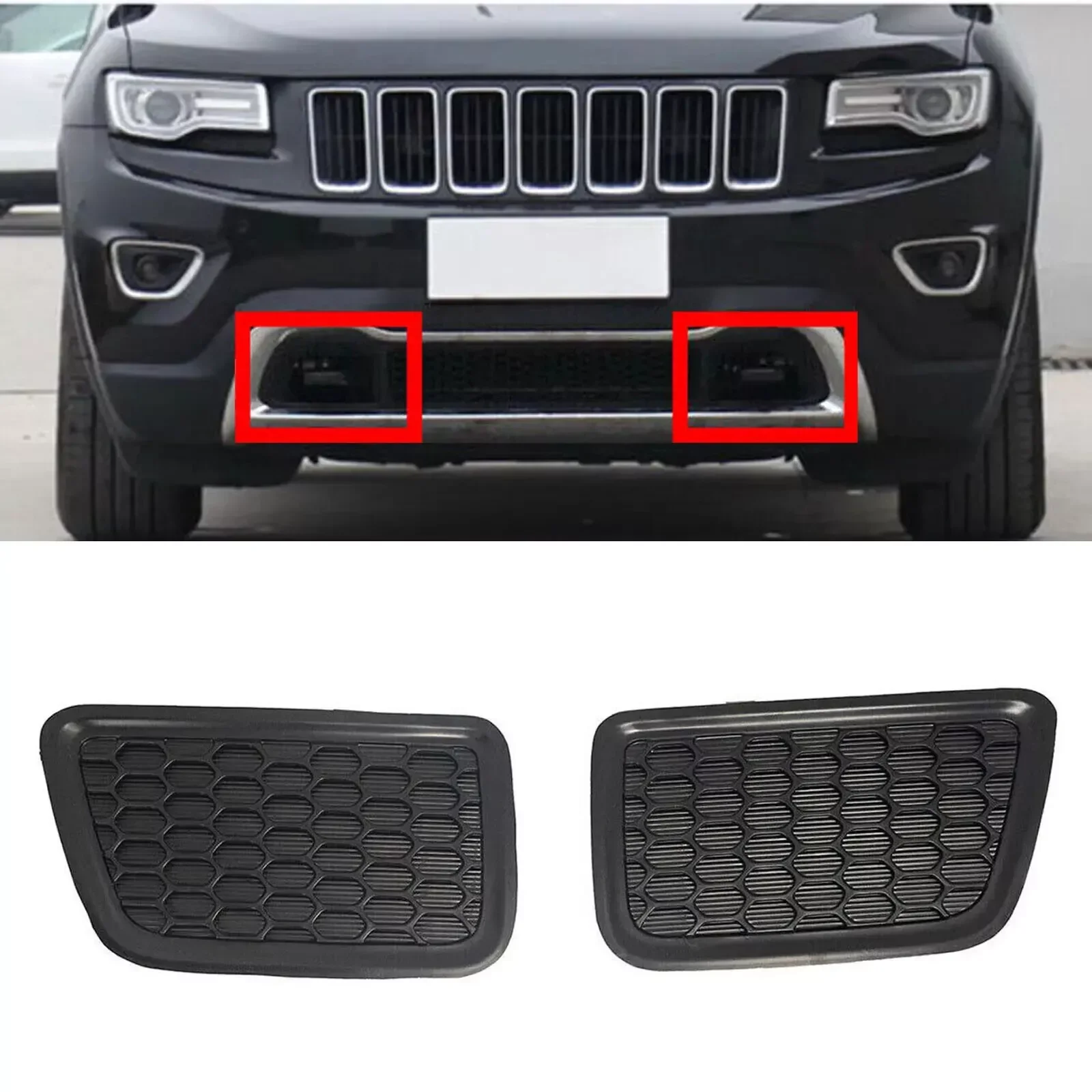 Für Jeep Grand Cherokee 2014-2016 Frontstoßstange Unterer Kühlergrill Abschlepphaken Abdeckung Einsatz Lünette 68143098 AC, 68143099 AC