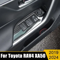 For Toyota RAV4 2019 2020 2021 2022 2023 2024 RAV 4 XA50 Hybrid Stainless Car Window Glass Lift Switch Panel Trim Cover Stickers